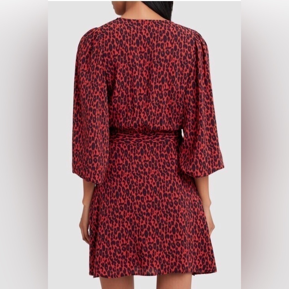 NWT IRO Women’s FR 40 L Red Animal Print Boina Wrap Mini Dress US 8 Long Sleeve - Picture 9 of 16